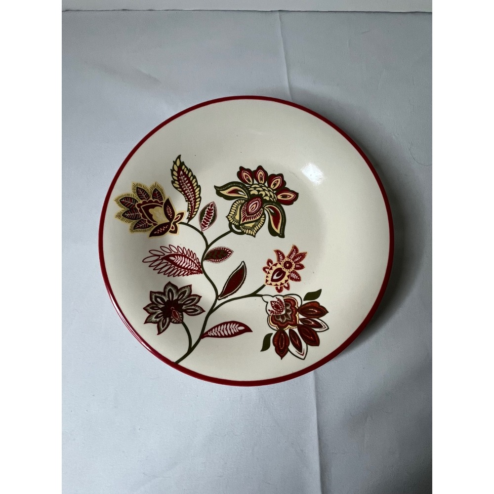 Whole Home Decorative Floral Plate Cream Red Green Brown Elegant Dishware Accent